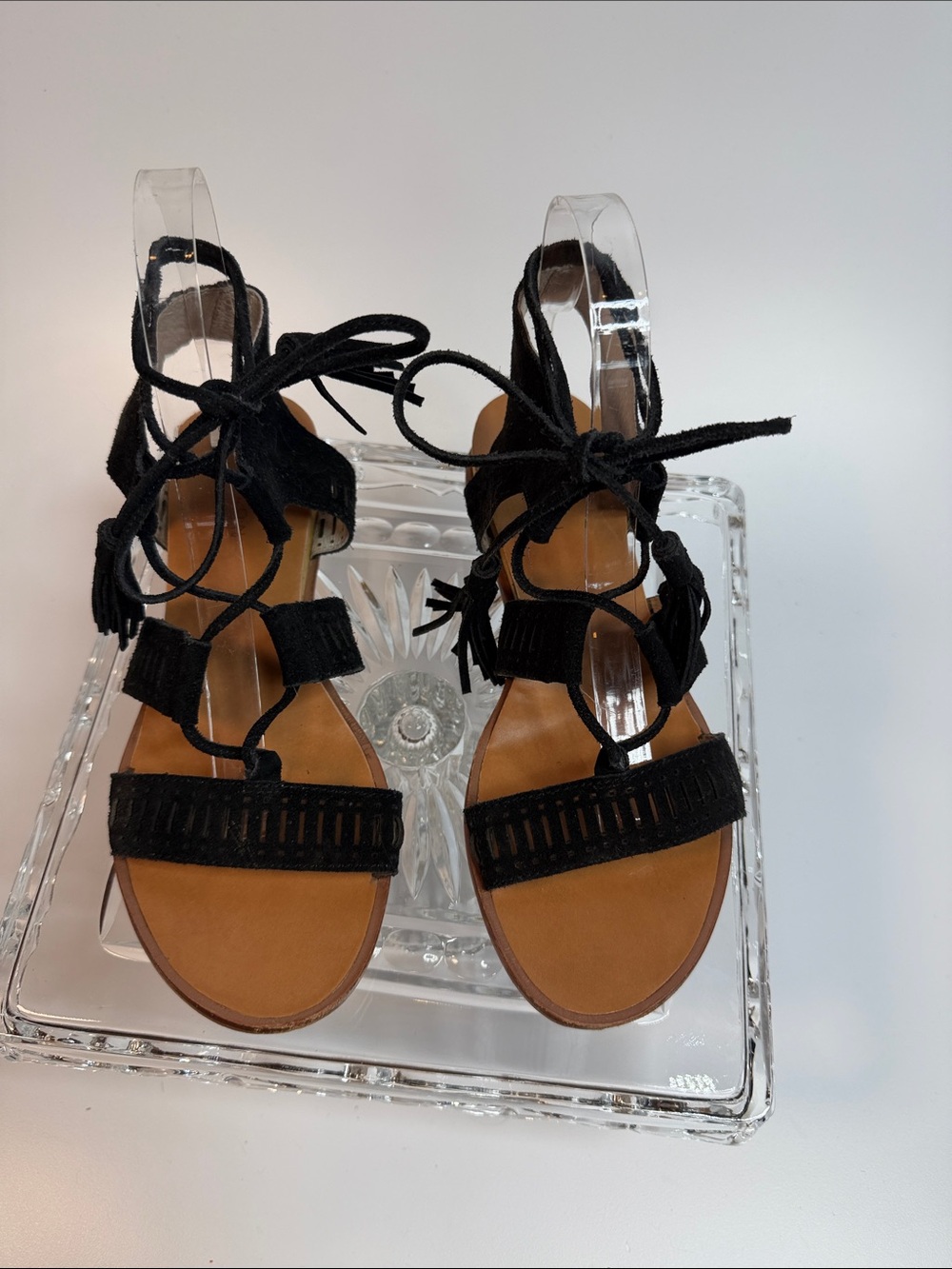 Caslon Black Lace-Up Fringe Gladiator Sandals - Women